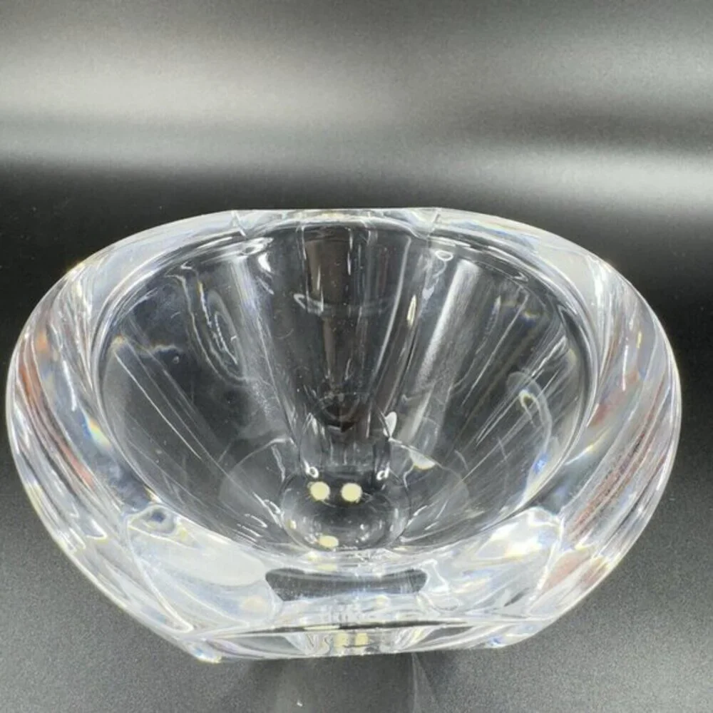 Orrefors Sweden Mirror Crystal Art Deco Bowl Dish Signed Clear Heavy Thick Glass